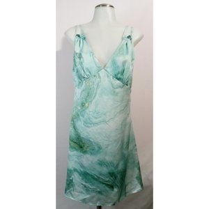 French Kiss Green Swirl Satin Nightie Nighty Nightdress Plunge Neckline Sz L